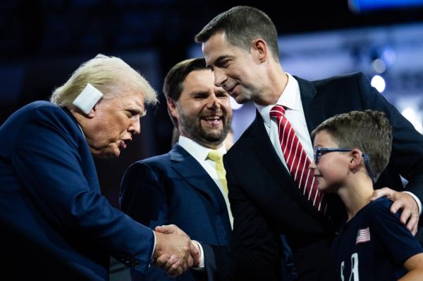 Cotton (seen right shaking hands with former President Do<em></em>nald Trump) said Collins 